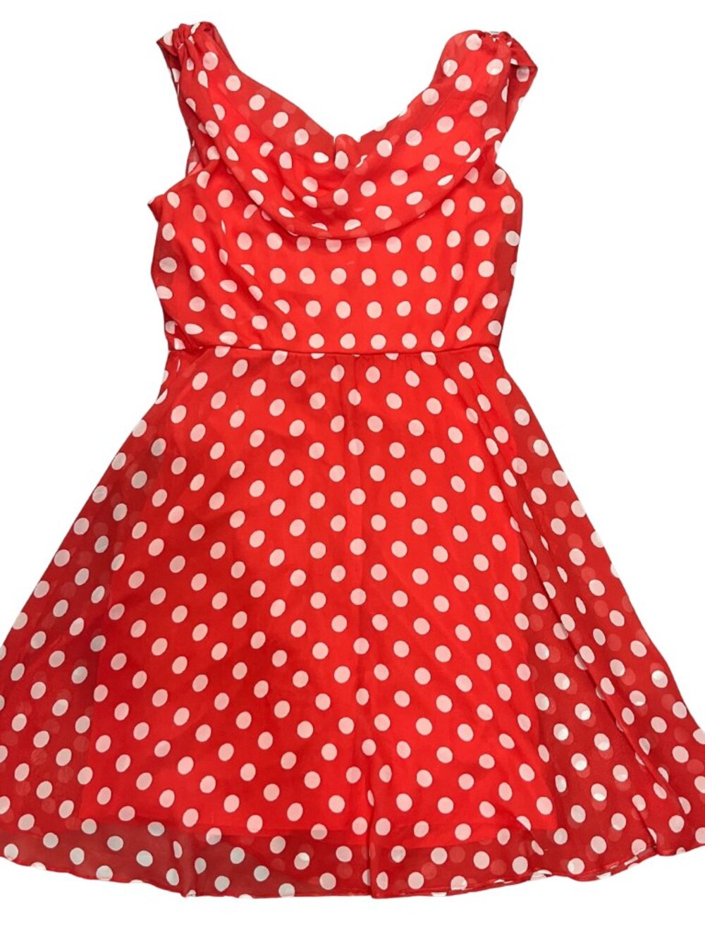 Ronni Nicole Women’s Size 12 Red Polka Dot Fit & Flare Dress Retro Pinup Cowl